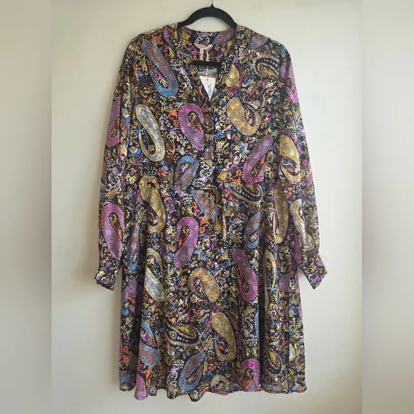 NWT Esqualo Paisley Long Sleeve Midi Dress - Size 12 Boho Chic - Picture 3 of 16